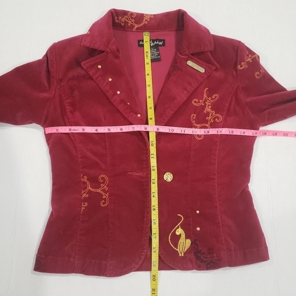 Baby Phat Girlz Burgundy Velvety Embroidery Blazer Jacket Size Large - Picture 7 of 14